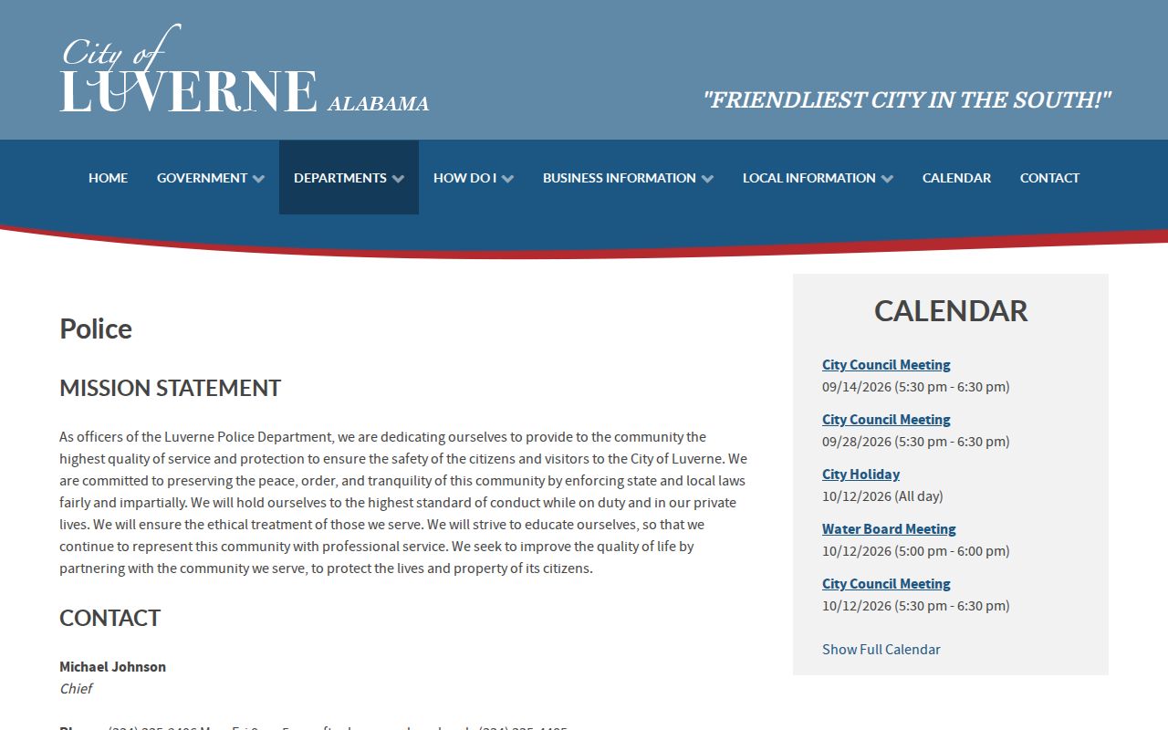 Official Luverne Police Department public contact page
